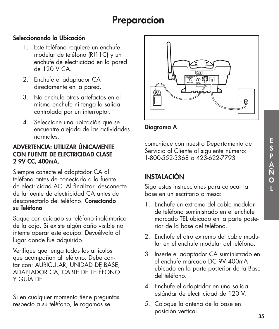 Preparacíon, Instalación | Clarity 420 User Manual | Page 35 / 92