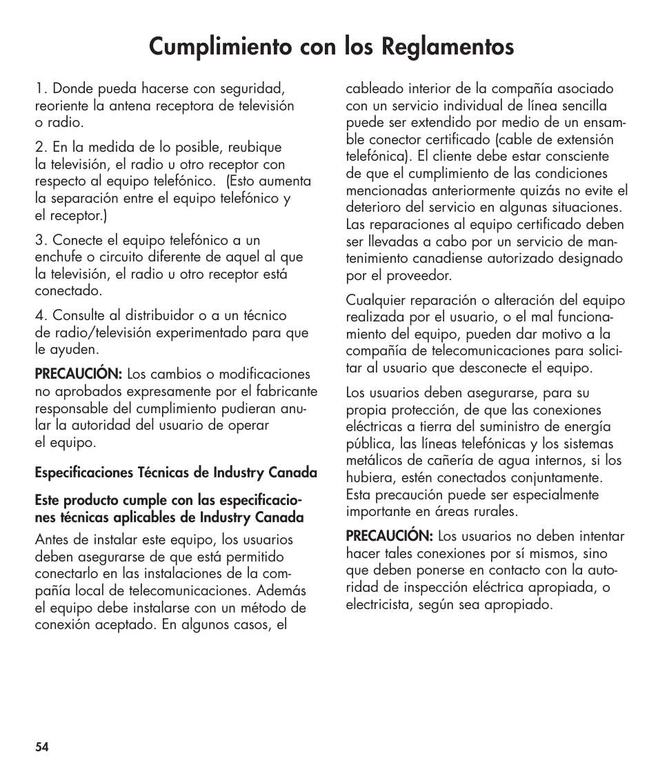 Cumplimiento con los reglamentos | Clarity 420 User Manual | Page 54 / 92