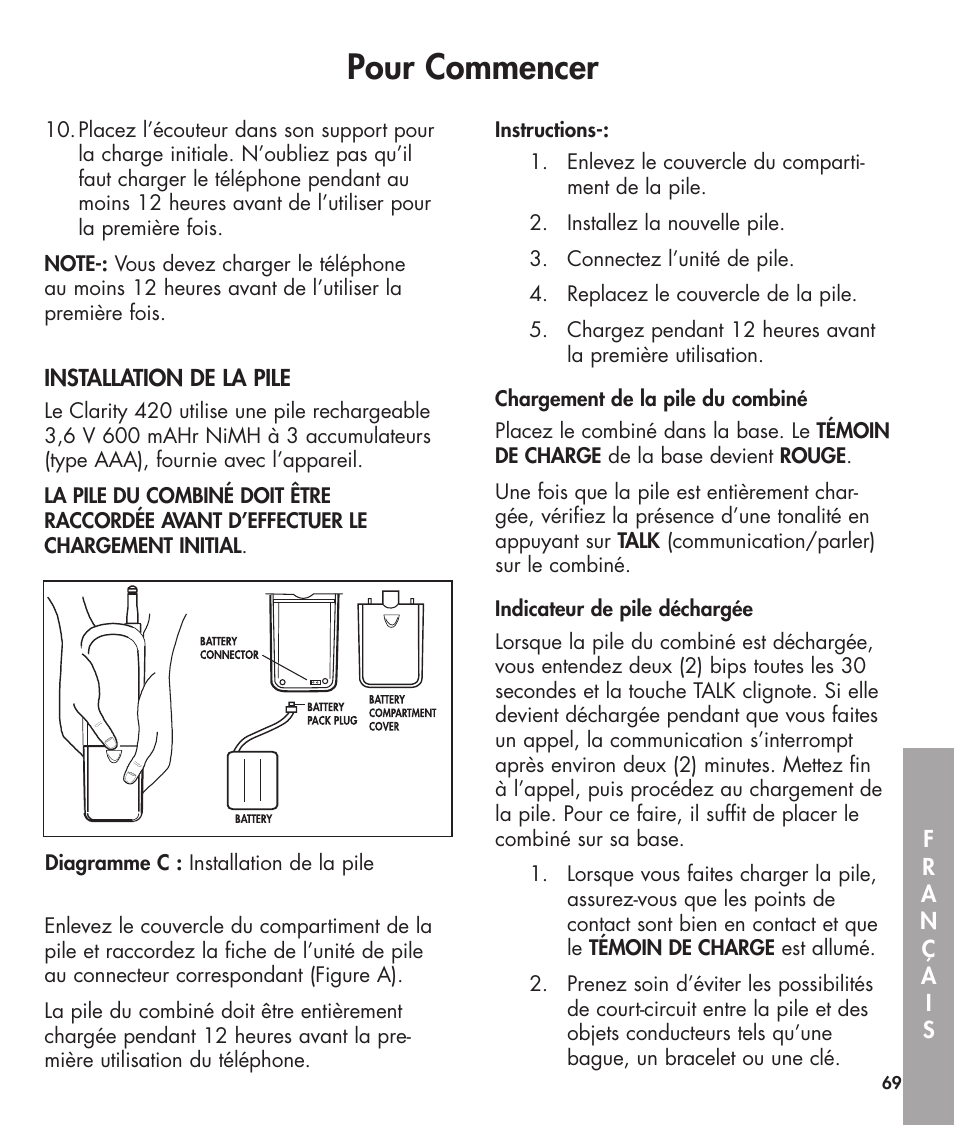 Pour commencer | Clarity 420 User Manual | Page 69 / 92