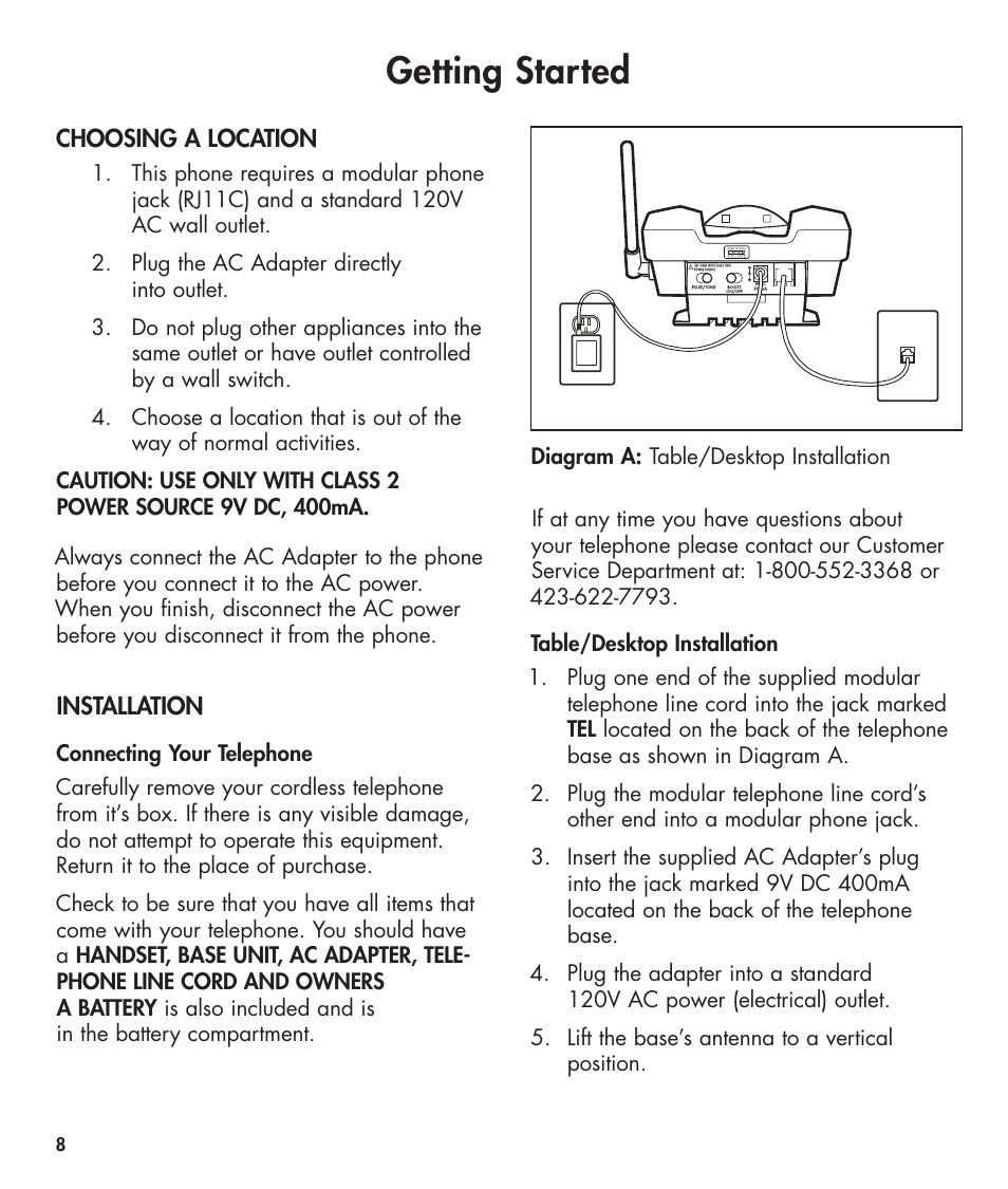 Getting started, Choosing a location, Installation | Clarity 420 User Manual | Page 8 / 92