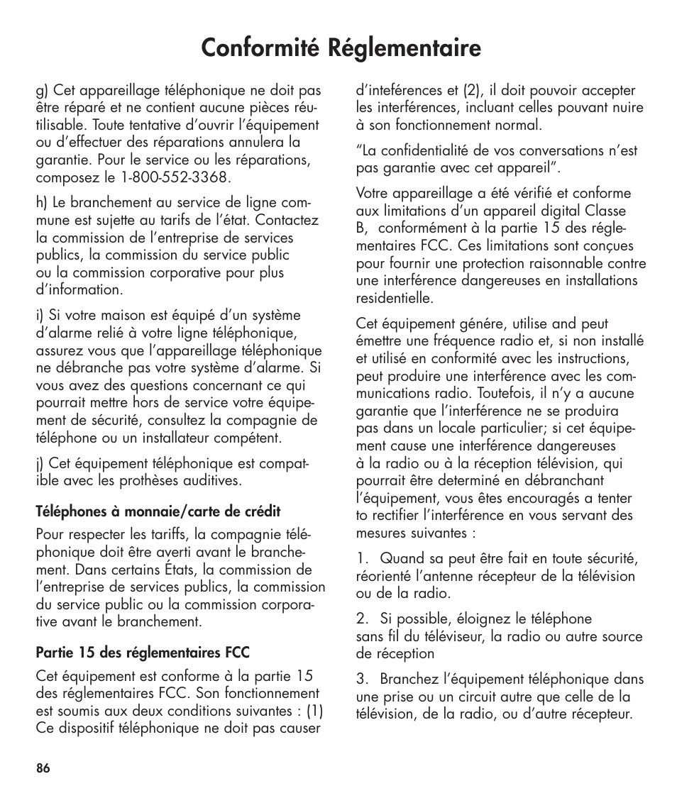 Conformité réglementaire | Clarity 420 User Manual | Page 86 / 92