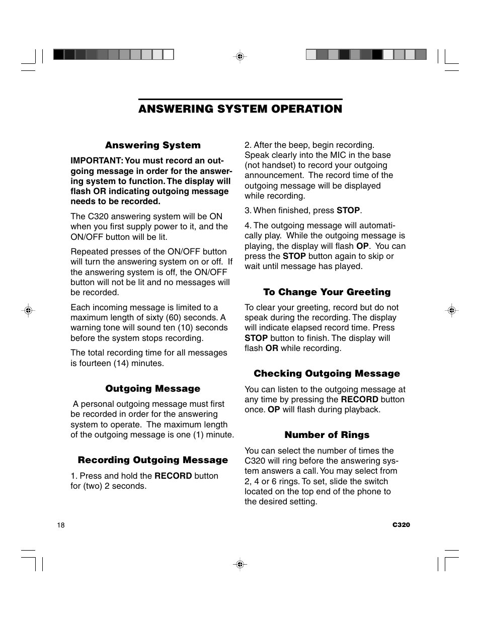 Answering system operation | Clarity C320 User Manual | Page 18 / 88