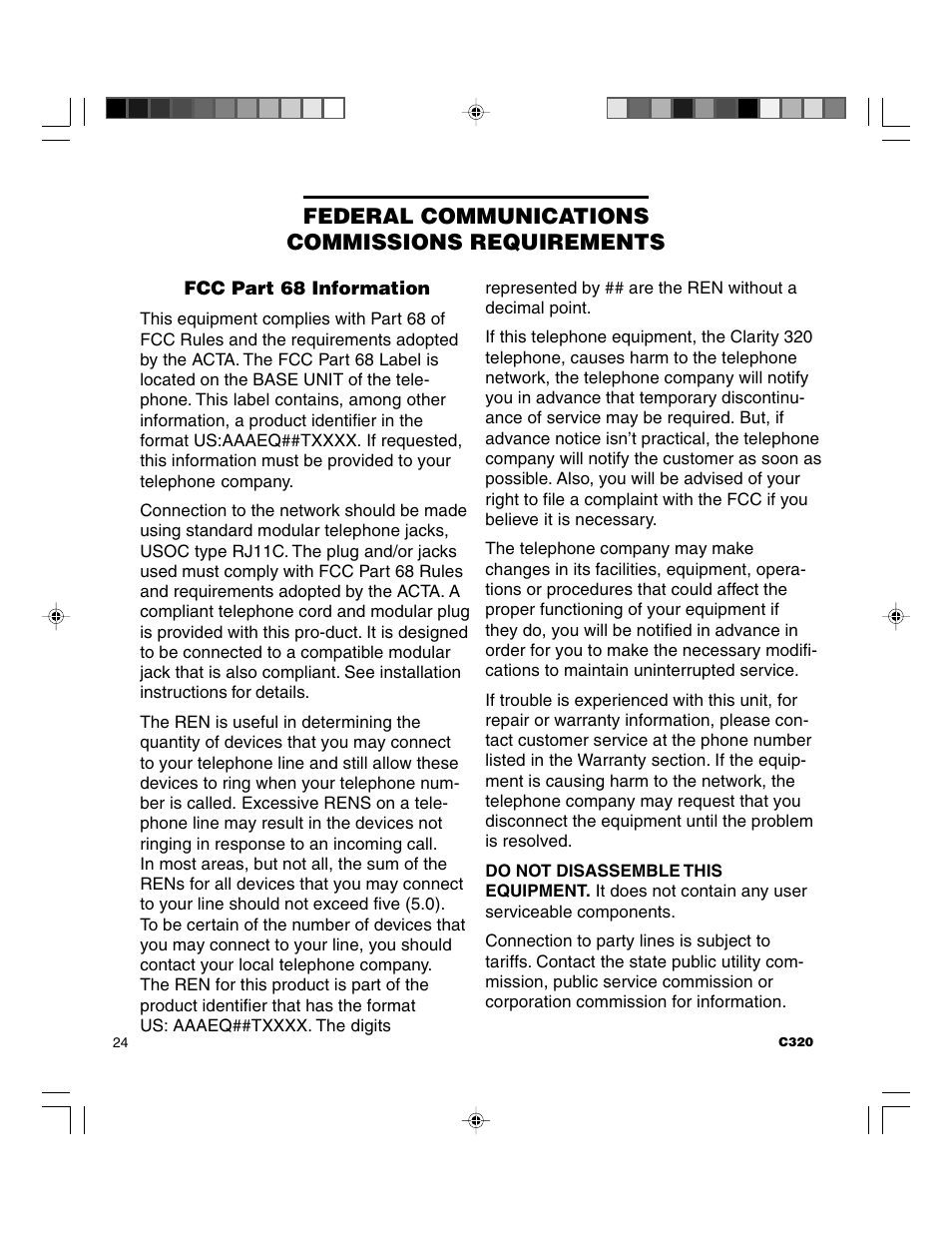 Federal communications commissions requirements | Clarity C320 User Manual | Page 24 / 88