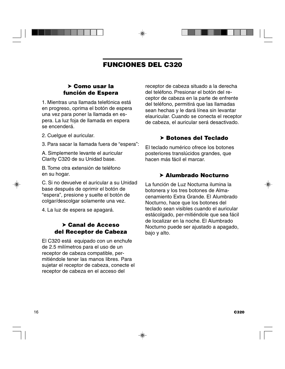 Funciones del c320 | Clarity C320 User Manual | Page 44 / 88