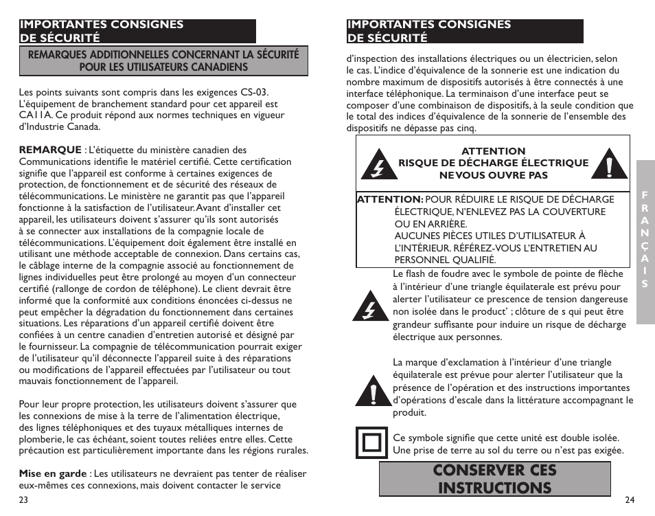 Conserver ces instructions | Clarity ALERTMASTER AL12 User Manual | Page 13 / 32