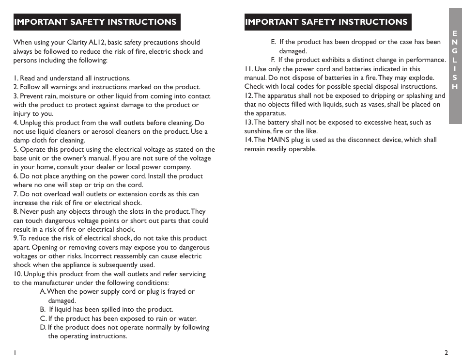 Clarity ALERTMASTER AL12 User Manual | Page 2 / 32