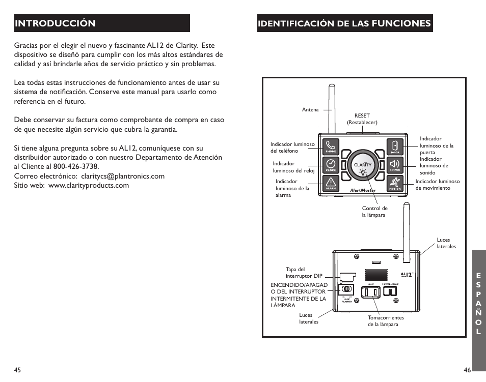 Introducción, Funciones | Clarity ALERTMASTER AL12 User Manual | Page 24 / 32