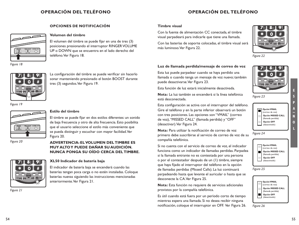 Operación del teléfono, Opciones de notificación, Nota | Clarity XL50 User Manual | Page 28 / 53