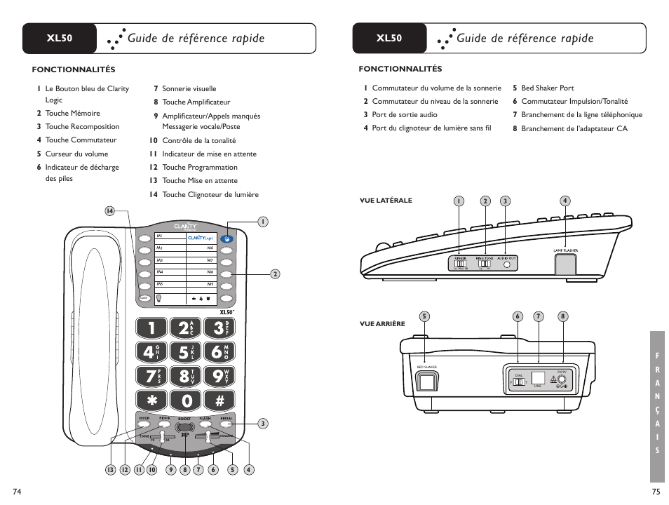 Guide de référence rapide, Xl50 | Clarity XL50 User Manual | Page 38 / 53