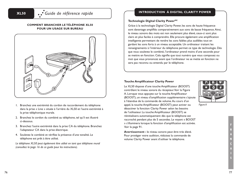 Guide de référence rapide, Xl50, Avertissement | Clarity XL50 User Manual | Page 39 / 53