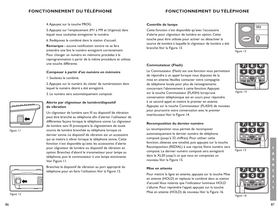 Fonctionnement du téléphone, Remarque | Clarity XL50 User Manual | Page 44 / 53