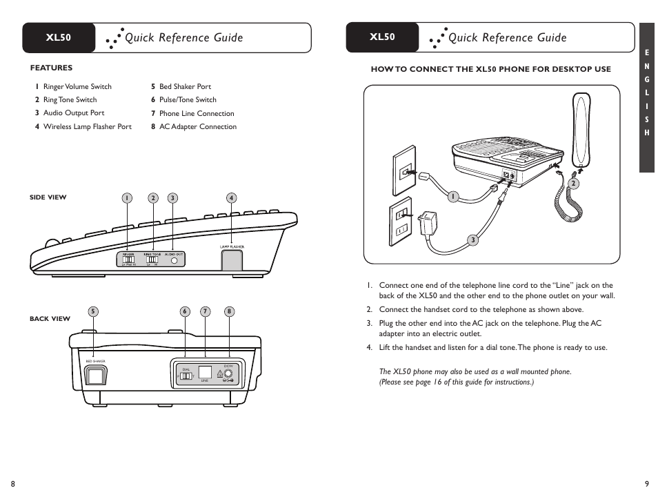 Quick reference guide, Xl50 | Clarity XL50 User Manual | Page 5 / 53