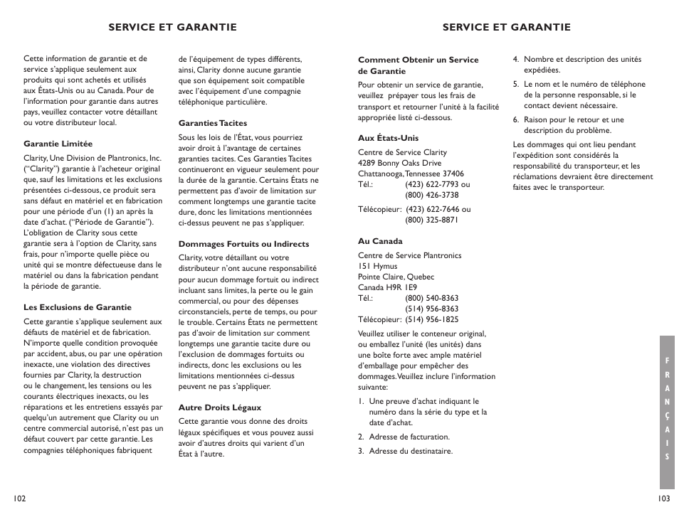 Clarity XL50 User Manual | Page 52 / 53