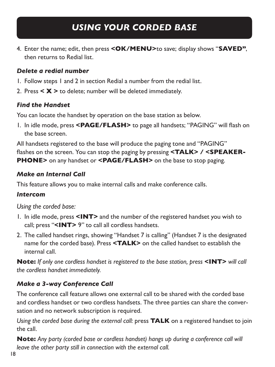 Using your corded base | Clarity E814CC User Manual | Page 18 / 64