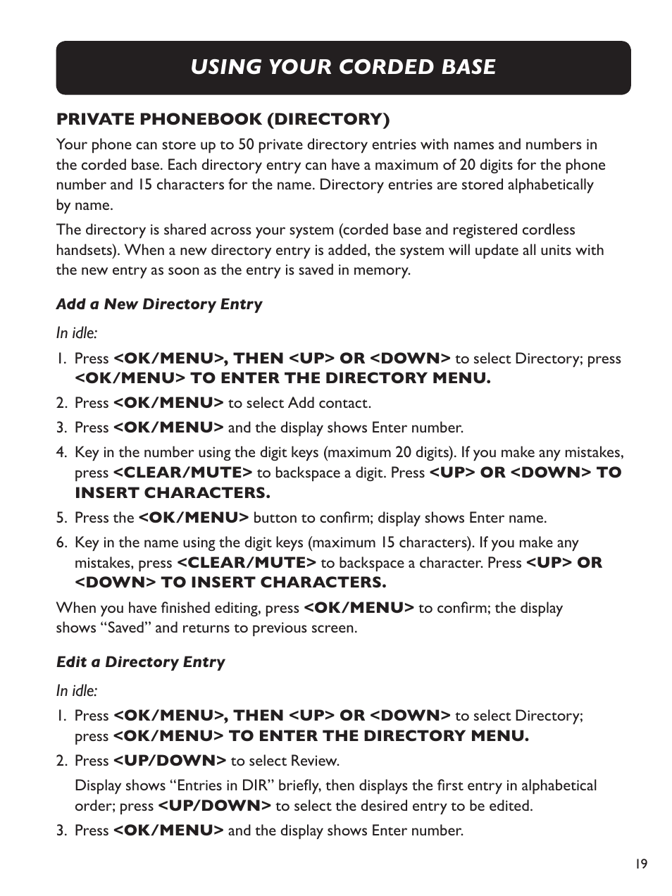 Using your corded base | Clarity E814CC User Manual | Page 19 / 64
