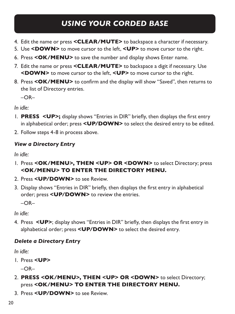 Using your corded base | Clarity E814CC User Manual | Page 20 / 64