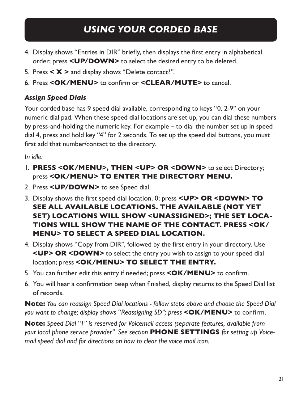 Using your corded base | Clarity E814CC User Manual | Page 21 / 64