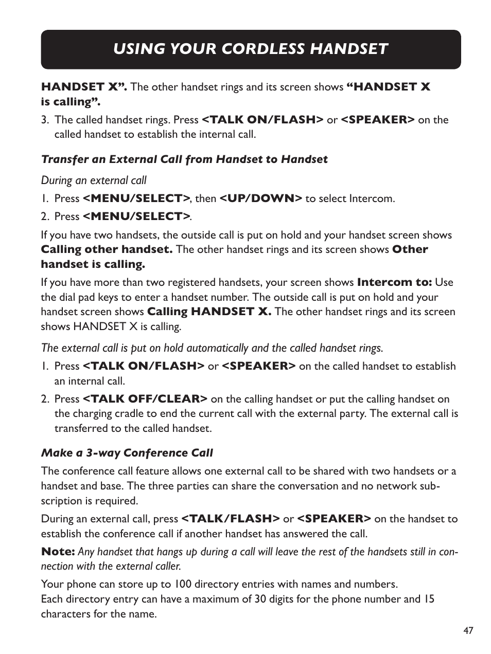 Using your cordless handset | Clarity E814CC User Manual | Page 47 / 64