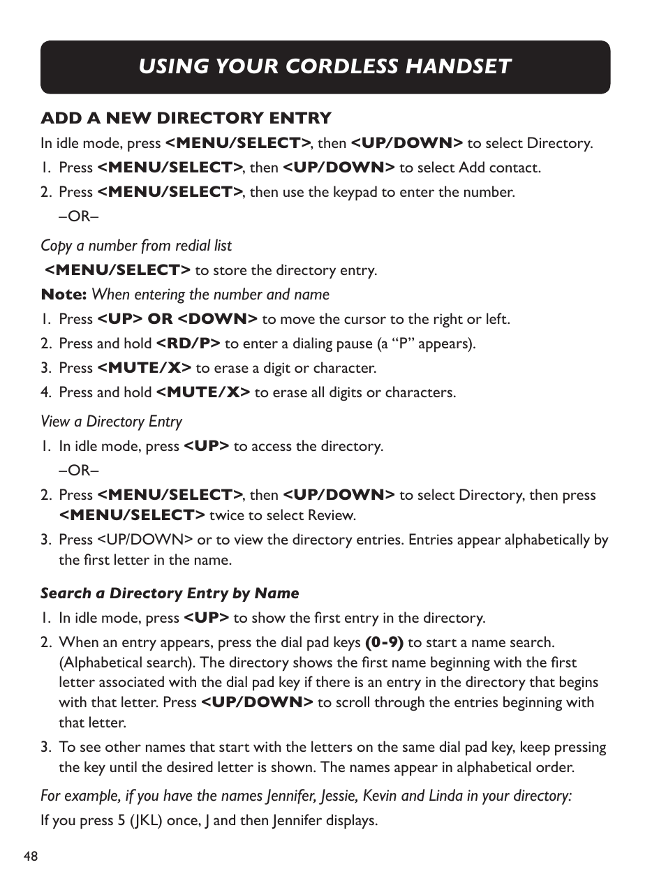 Using your cordless handset | Clarity E814CC User Manual | Page 48 / 64
