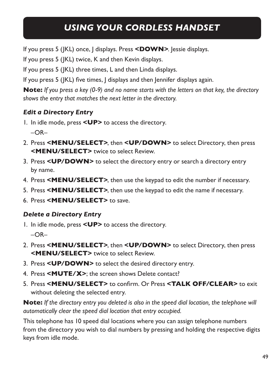 Using your cordless handset | Clarity E814CC User Manual | Page 49 / 64