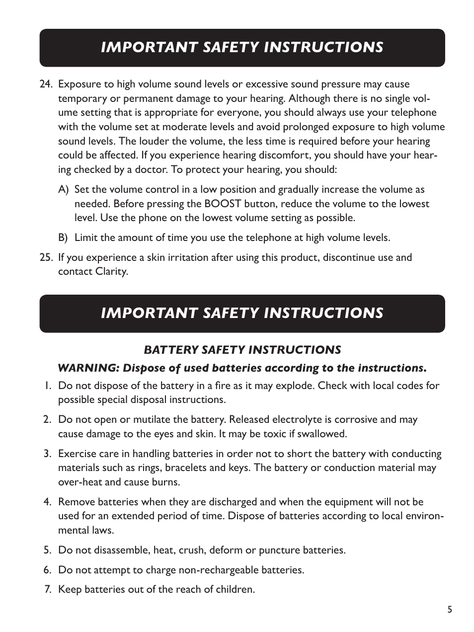 Important safety instructions | Clarity E814CC User Manual | Page 5 / 64