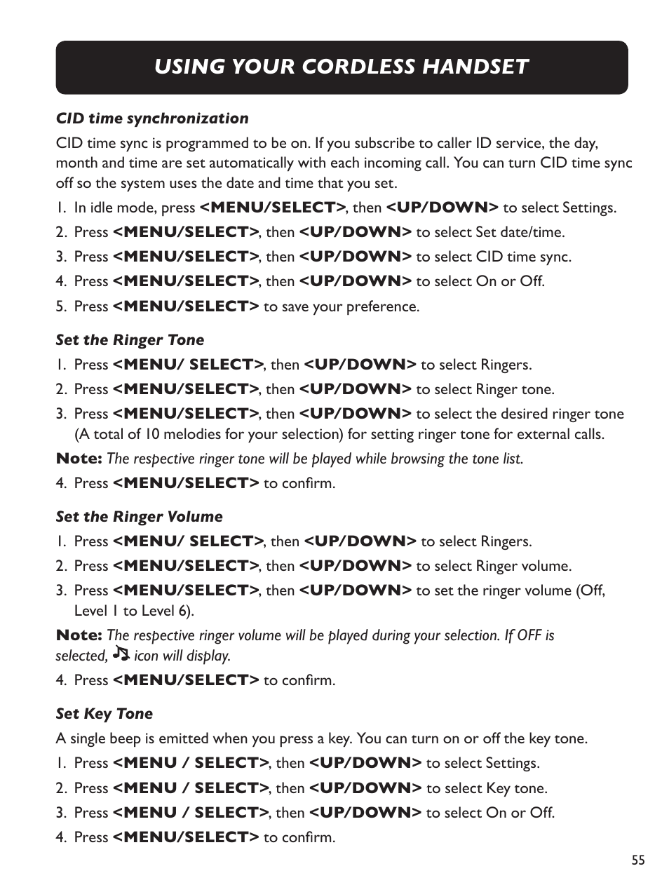 Using your cordless handset | Clarity E814CC User Manual | Page 55 / 64