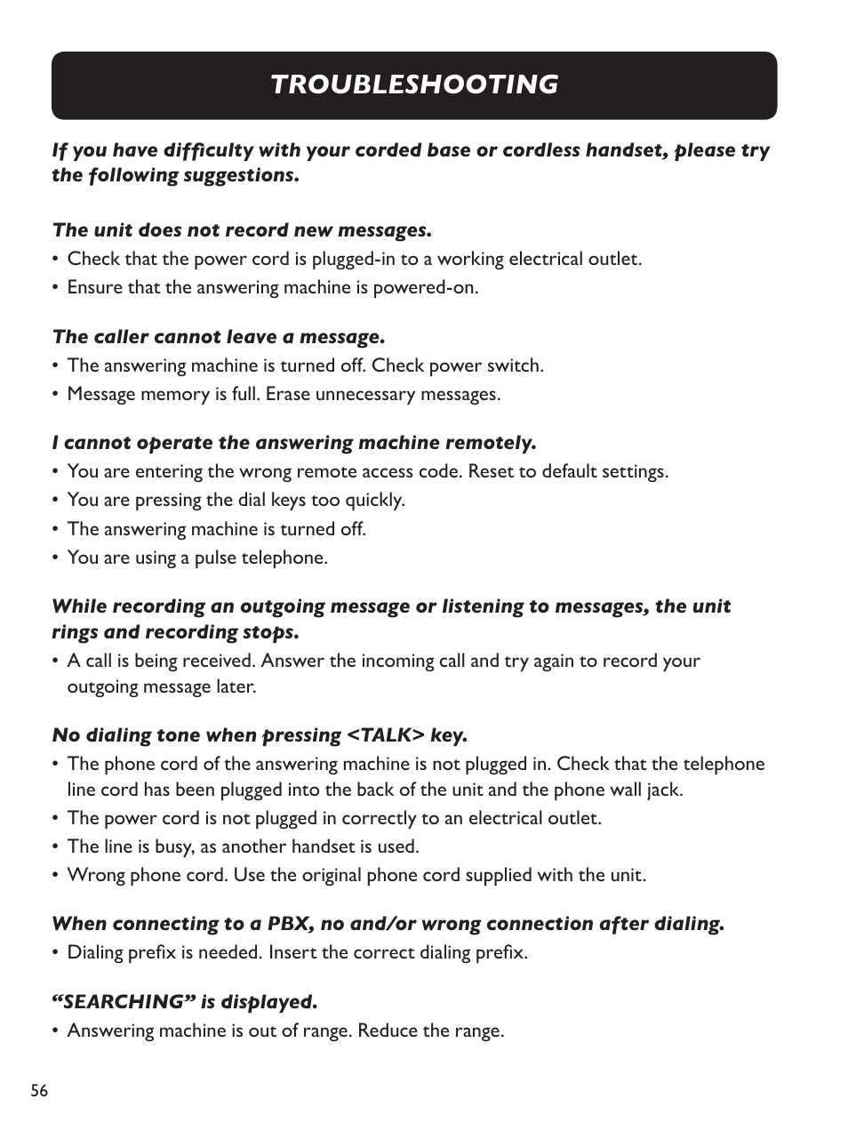 Troubleshooting | Clarity E814CC User Manual | Page 56 / 64