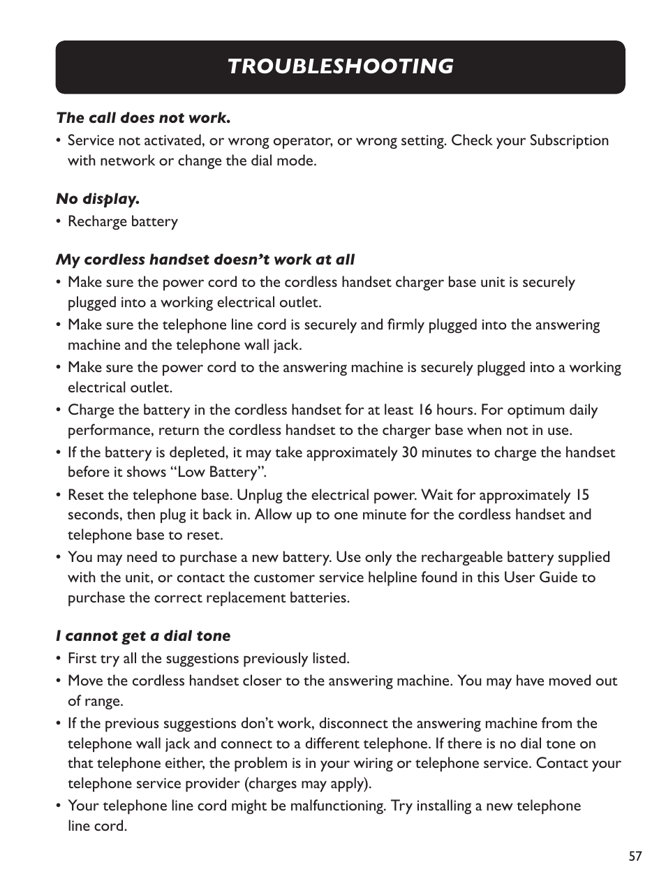 Troubleshooting | Clarity E814CC User Manual | Page 57 / 64