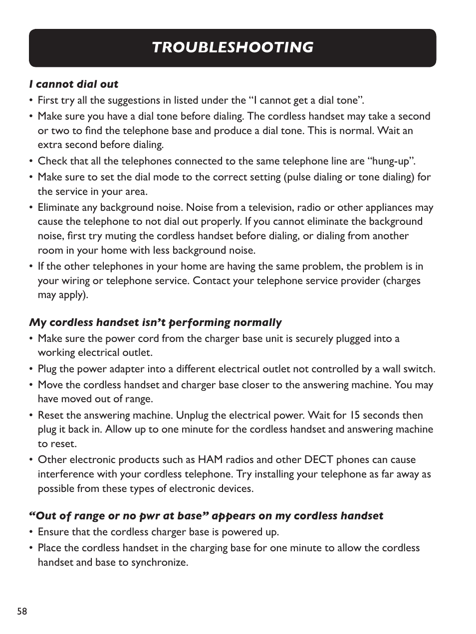 Troubleshooting | Clarity E814CC User Manual | Page 58 / 64