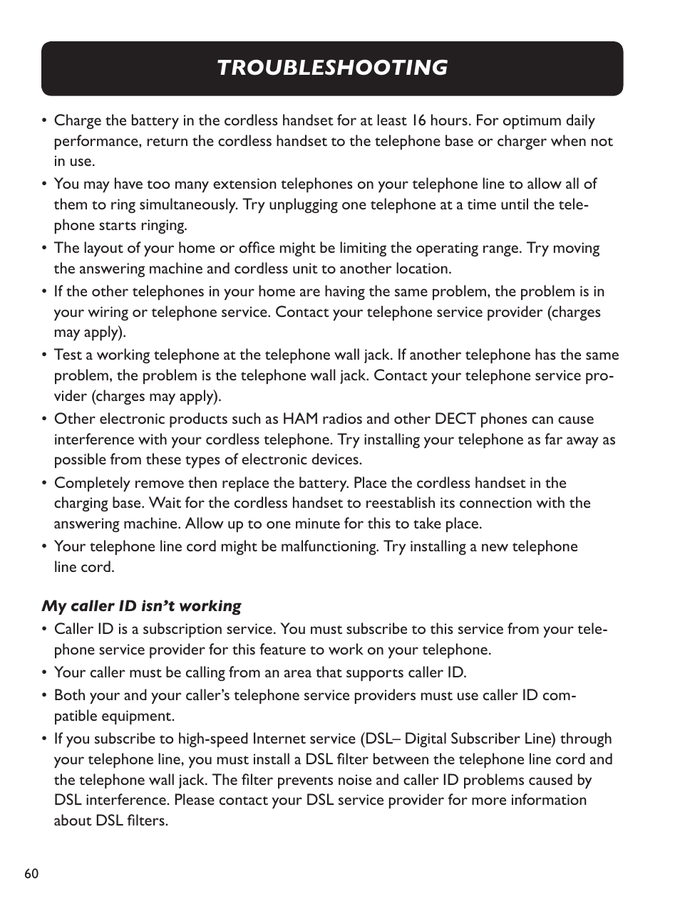Troubleshooting | Clarity E814CC User Manual | Page 60 / 64