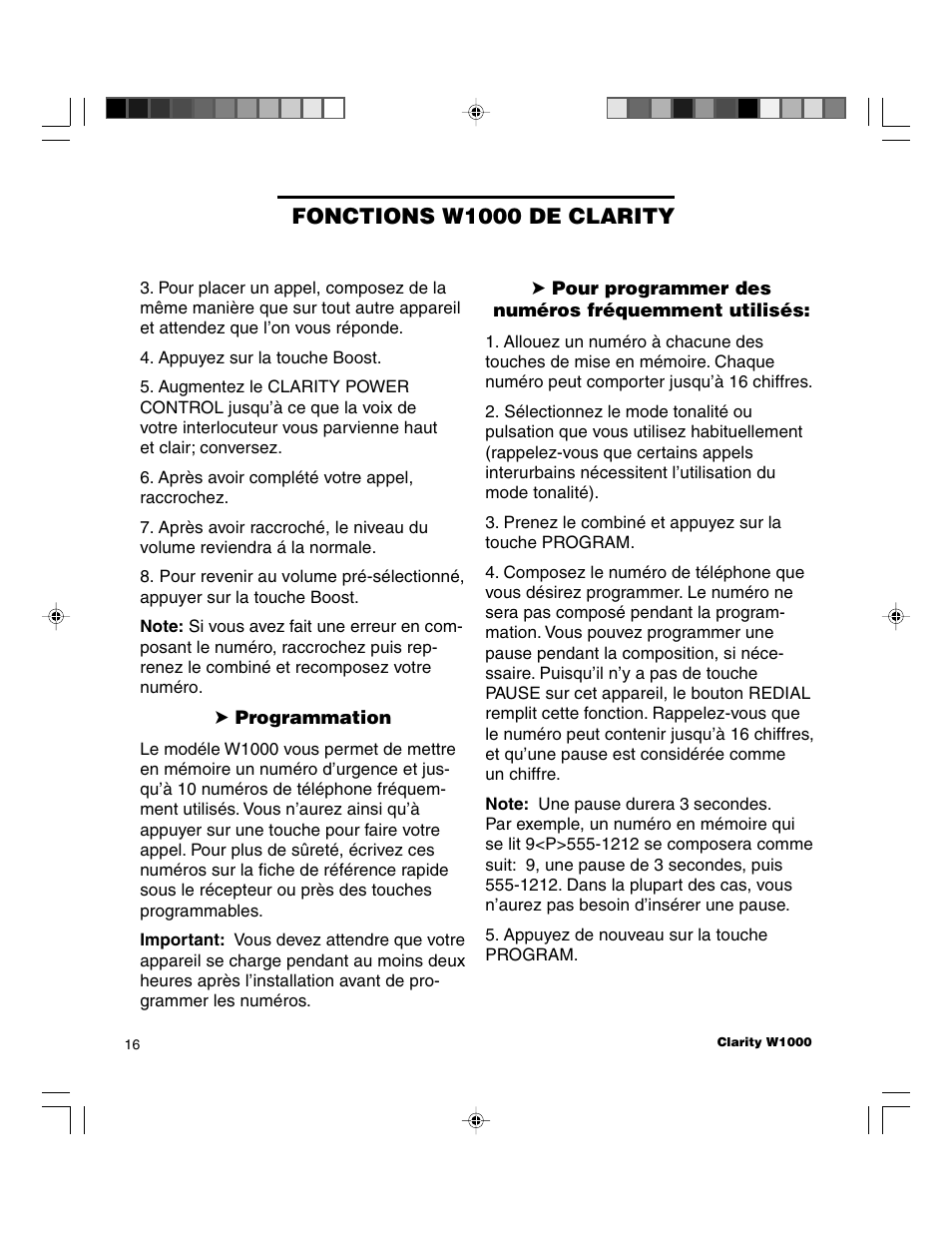 Fonctions w1000 de clarity | Clarity TELEPHONE W1000 User Manual | Page 72 / 84