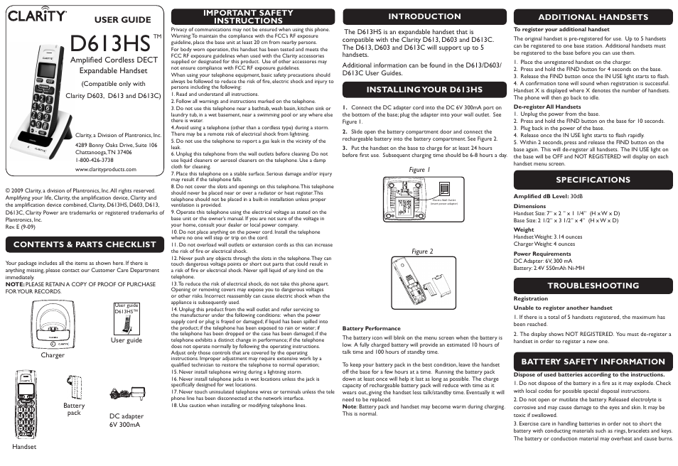 Clarity D613HS User Manual | 2 pages