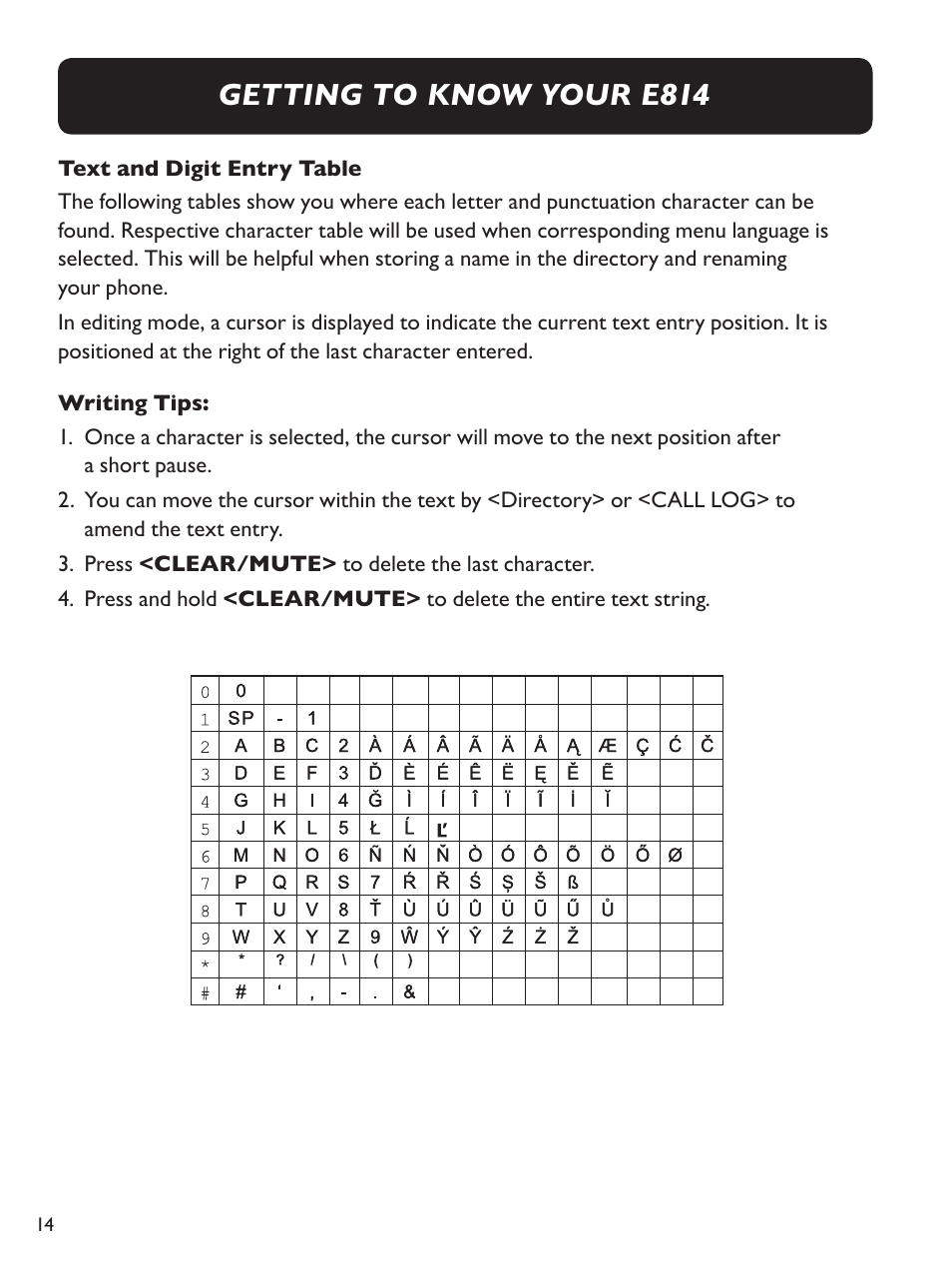 Getting to know your e814 | Clarity Amplified Big Button Corded Phone with Digital Answering Machine E814 User Manual | Page 14 / 64