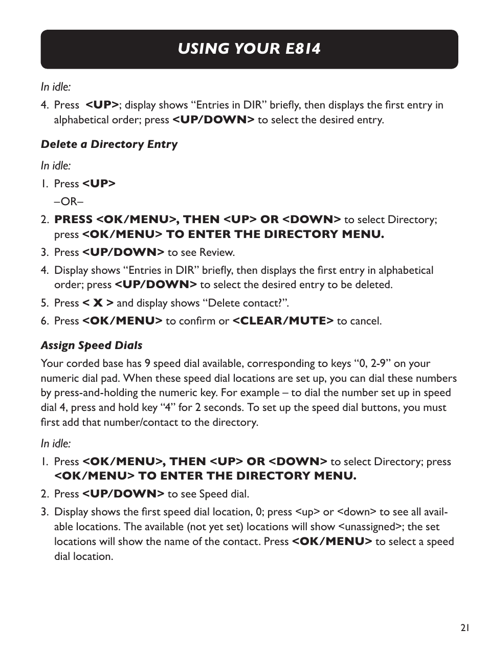 Using your e814 | Clarity Amplified Big Button Corded Phone with Digital Answering Machine E814 User Manual | Page 21 / 64