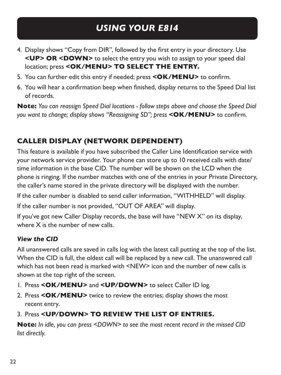 Using your e814 | Clarity Amplified Big Button Corded Phone with Digital Answering Machine E814 User Manual | Page 22 / 64