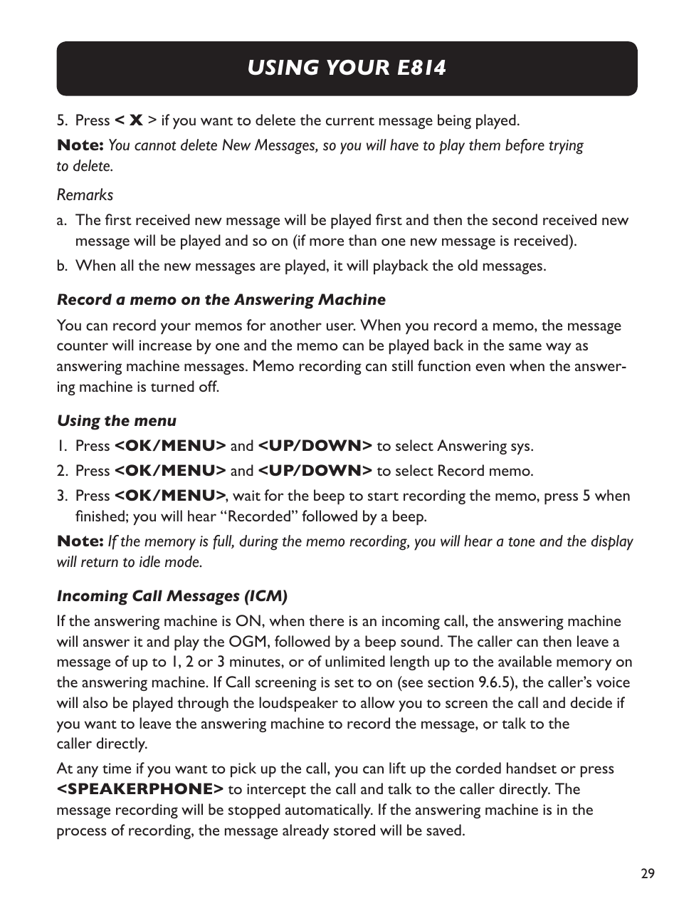 Using your e814 | Clarity Amplified Big Button Corded Phone with Digital Answering Machine E814 User Manual | Page 29 / 64