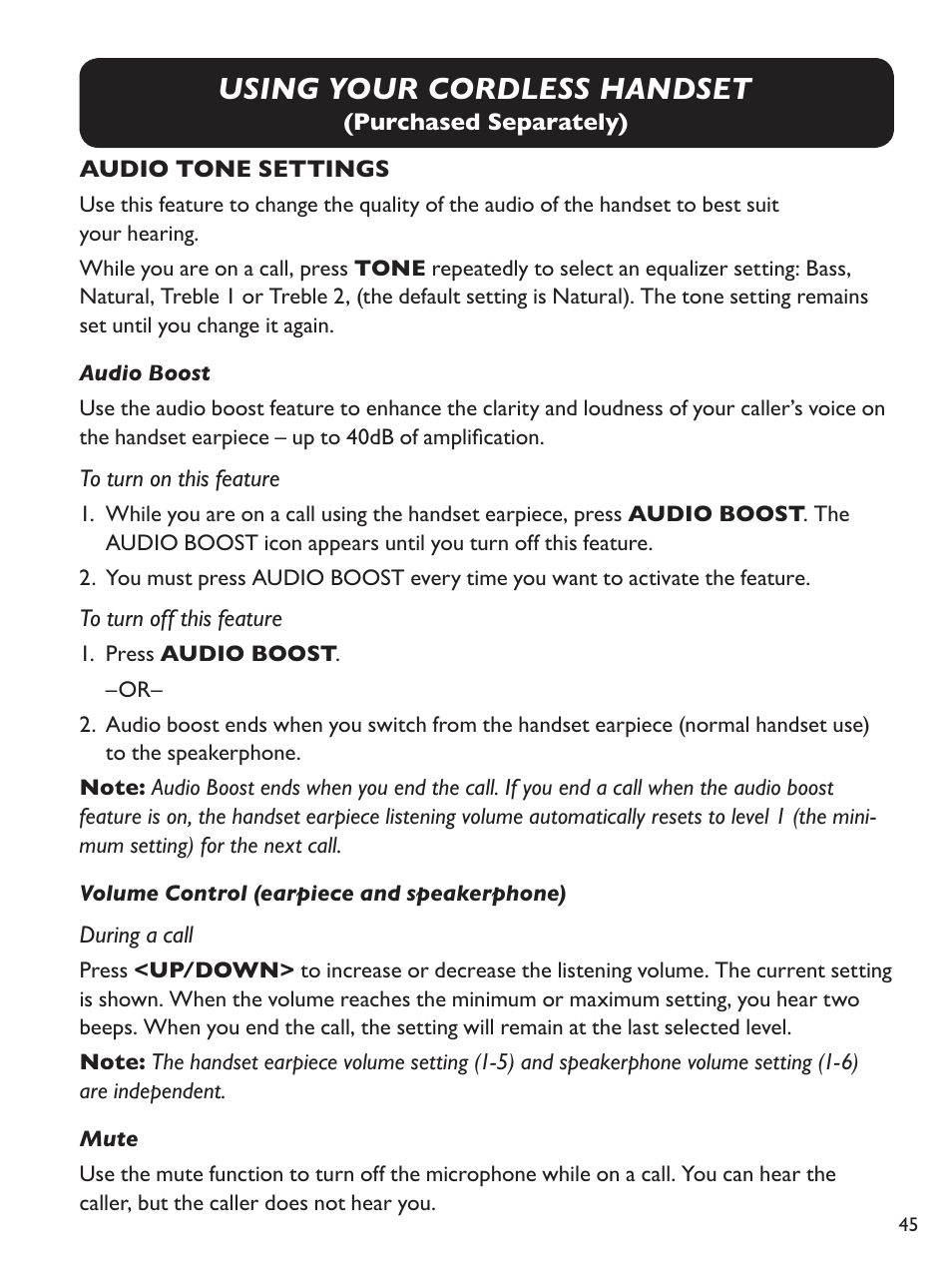 Using your cordless handset | Clarity Amplified Big Button Corded Phone with Digital Answering Machine E814 User Manual | Page 45 / 64