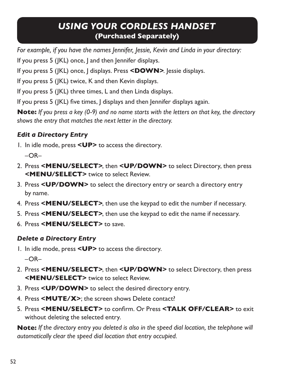 Using your cordless handset | Clarity Amplified Big Button Corded Phone with Digital Answering Machine E814 User Manual | Page 52 / 64