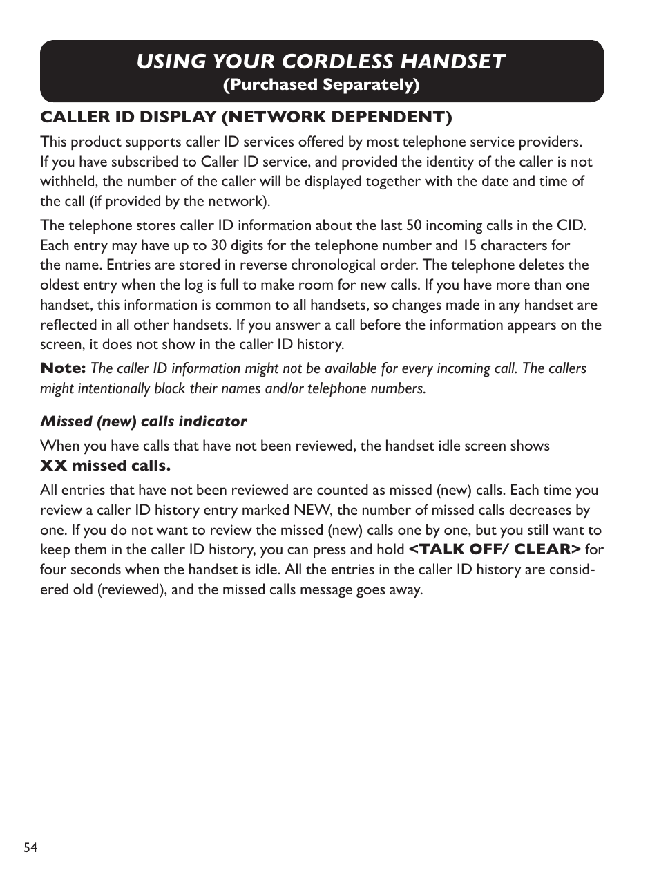 Using your cordless handset | Clarity Amplified Big Button Corded Phone with Digital Answering Machine E814 User Manual | Page 54 / 64