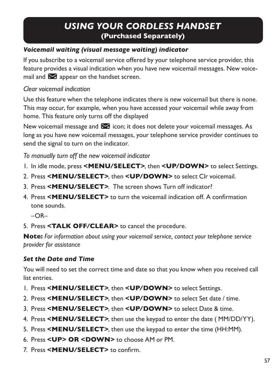 Using your cordless handset | Clarity Amplified Big Button Corded Phone with Digital Answering Machine E814 User Manual | Page 57 / 64