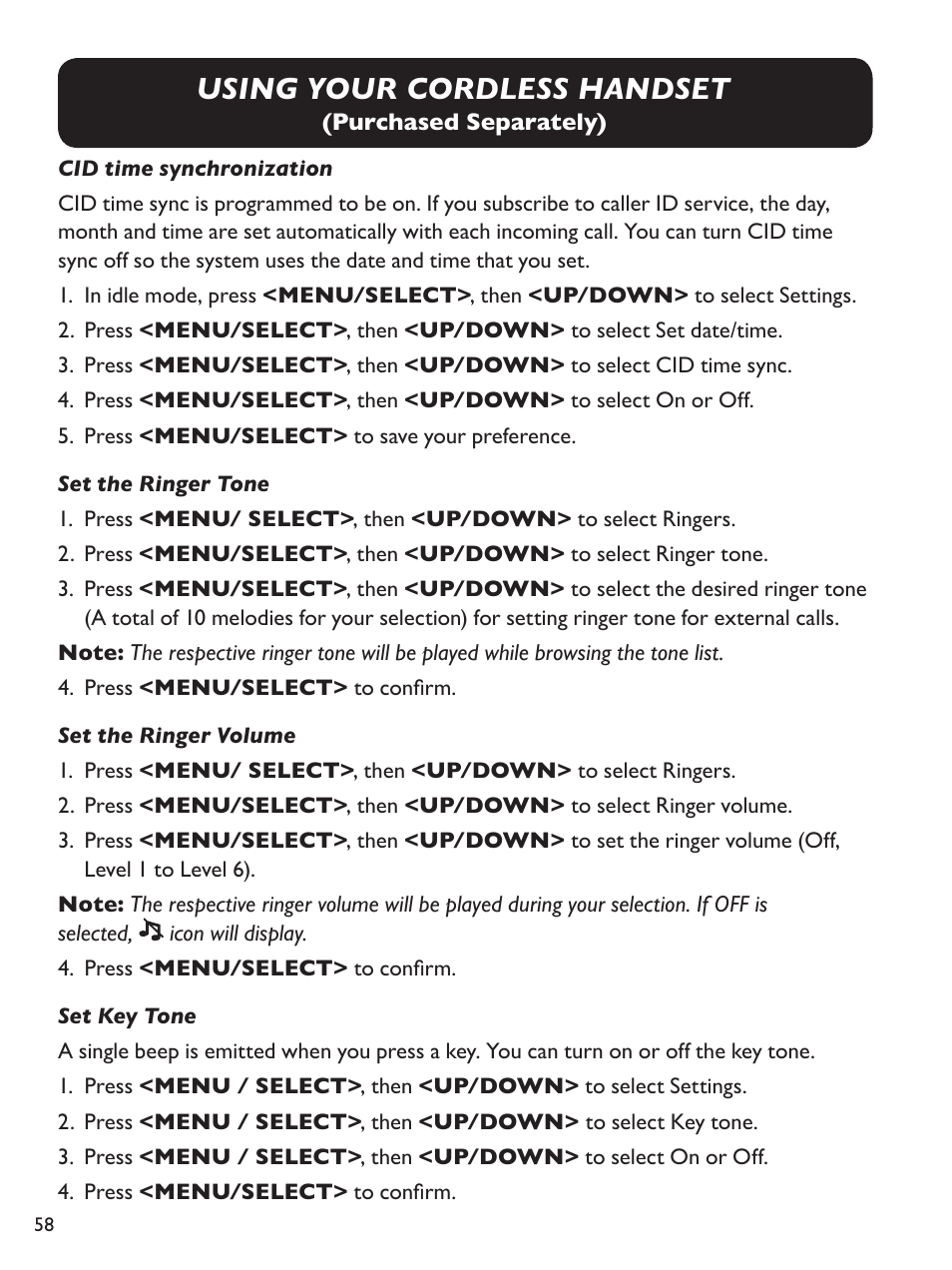 Using your cordless handset | Clarity Amplified Big Button Corded Phone with Digital Answering Machine E814 User Manual | Page 58 / 64