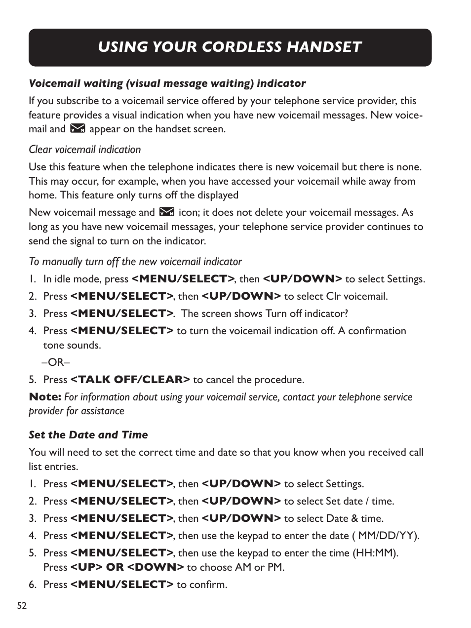 Using your cordless handset | Clarity Amplified Big Button Cordless Phone with Corded Digital Answering Machine E713CC User Manual | Page 52 / 64