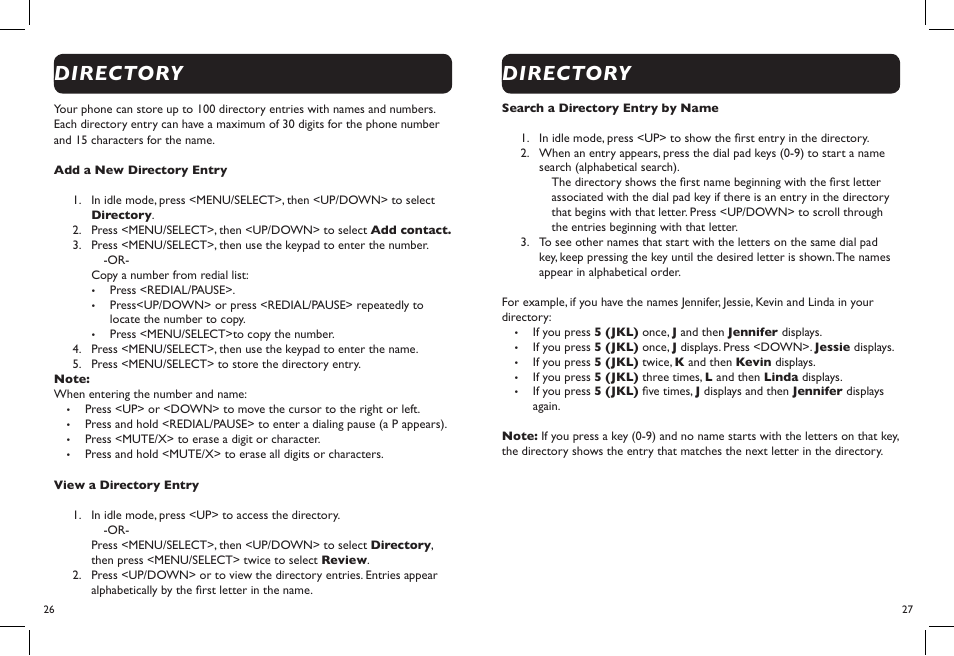 Directory | Clarity DECT6.0 User Manual | Page 15 / 25