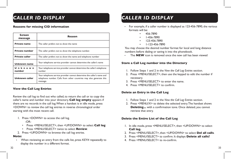 Caller id display | Clarity DECT6.0 User Manual | Page 18 / 25