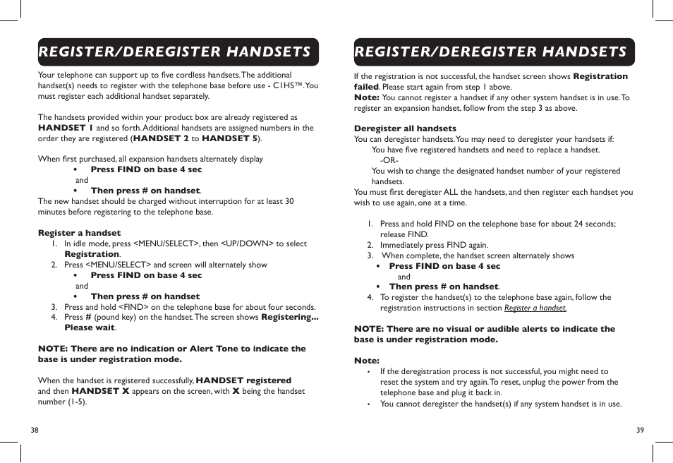 Register/deregister handsets | Clarity DECT6.0 User Manual | Page 21 / 25