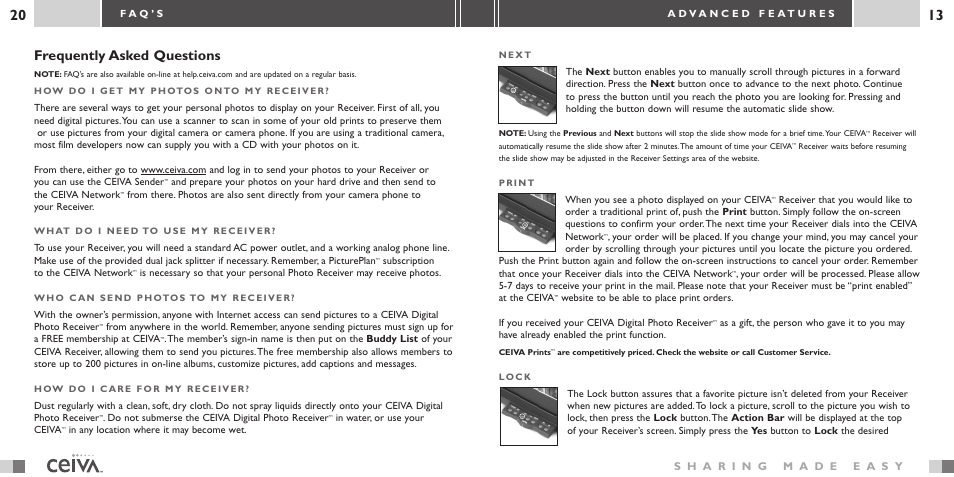 Frequently asked questions | Ceiva 2 Digital Photo Receiver LF-2003 User Manual | Page 13 / 16