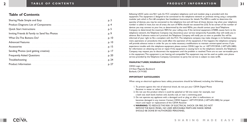 Ceiva 2 Digital Photo Receiver LF-2003 User Manual | Page 2 / 16