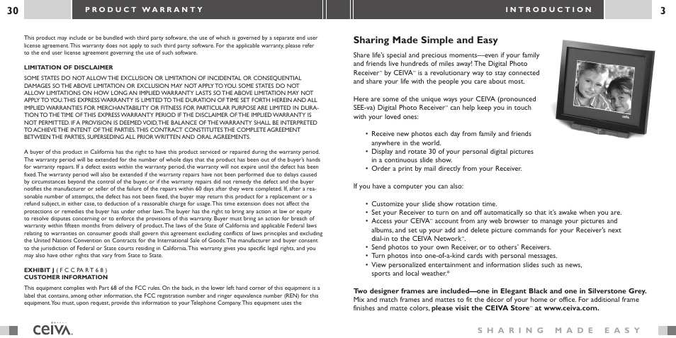 Sharing made simple and easy | Ceiva 2 Digital Photo Receiver LF-2003 User Manual | Page 3 / 16