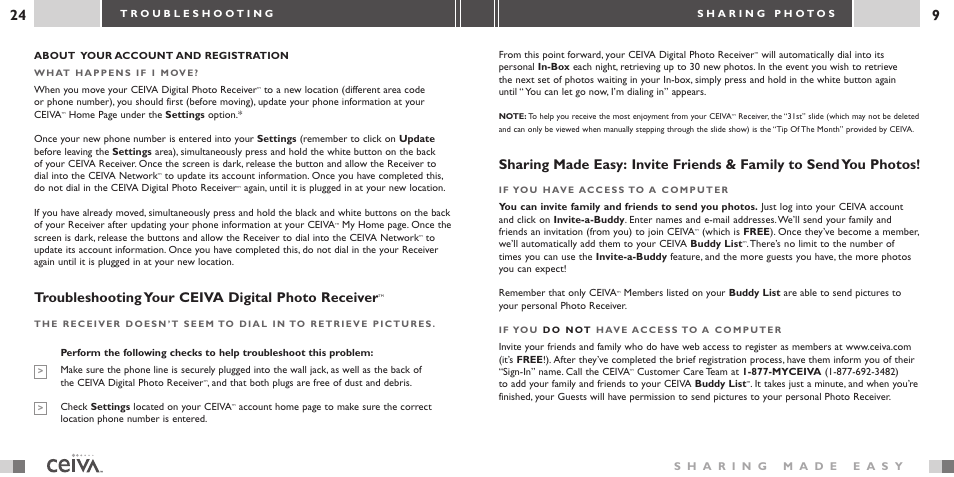 Troubleshooting your ceiva digital photo receiver | Ceiva 2 Digital Photo Receiver LF-2003 User Manual | Page 9 / 16