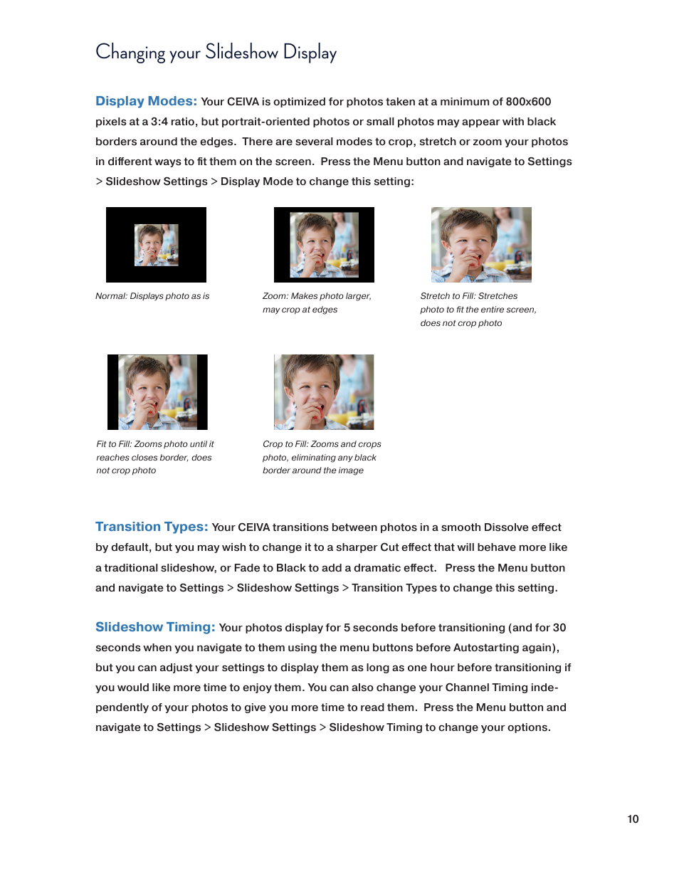 Changing your slideshow display | Ceiva SHR508A-US User Manual | Page 10 / 22